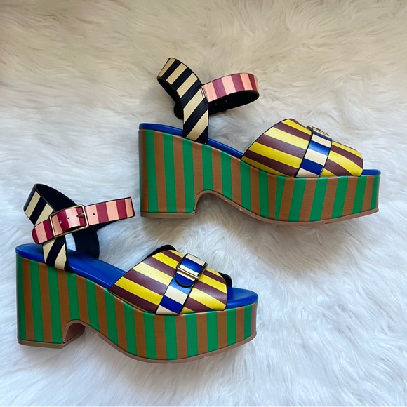 New! CHARLOTTE STONE Raf Chunky Platform Sandals in Stripe Multi - Picture 12 of 16